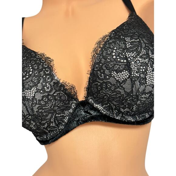 Victoria's Secret Very Sexy Black Shimmer Lace Push-Up Bra 34DDD - Picture 2 of 7